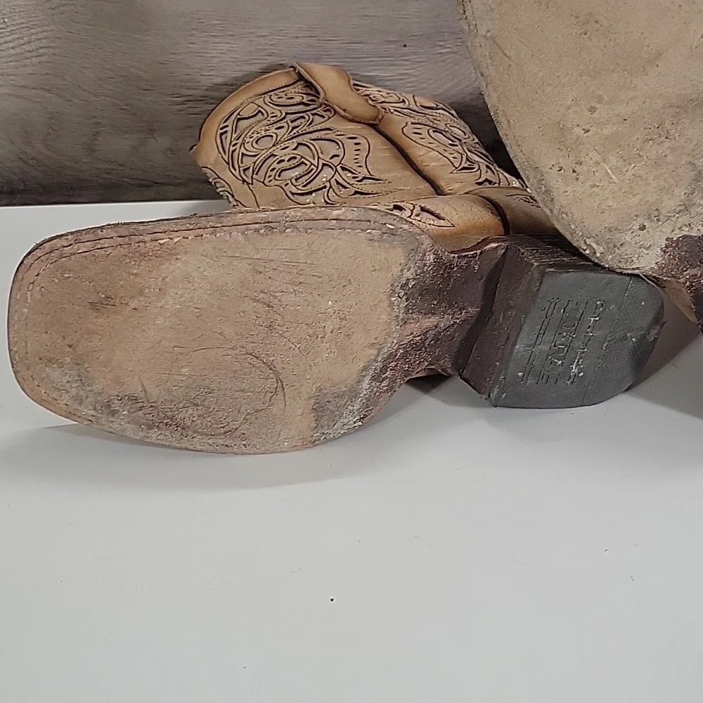 Girls Corral Tan Cut-Out Western Boots Sz 4.5